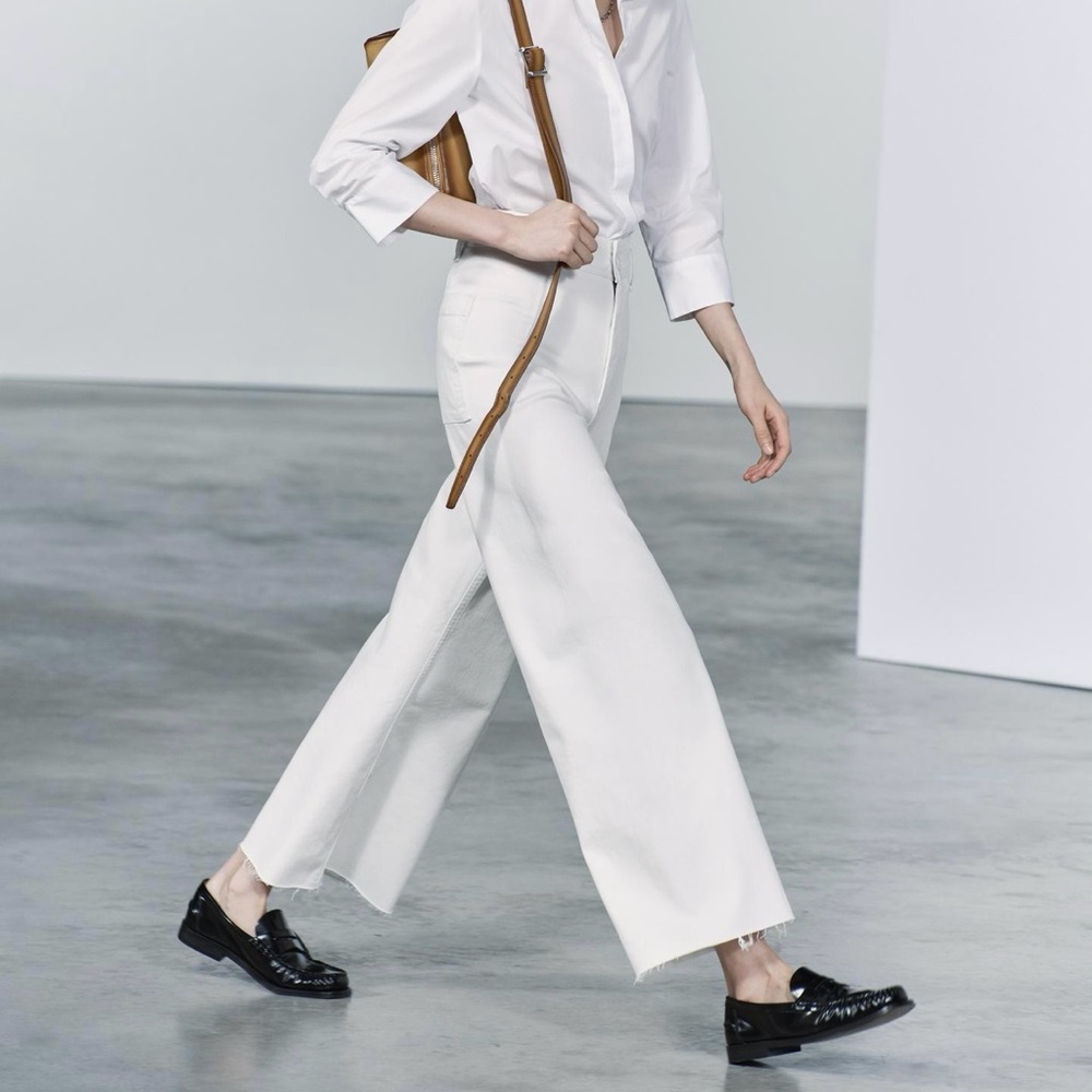 Zara High Waist Marine Straight Jeans White US0 EU32